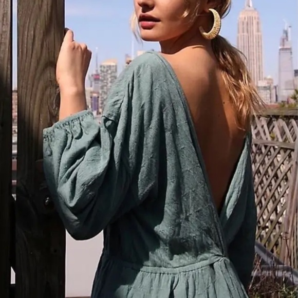 Free People Beach Seasons in the Sea Green Open Low Back Bohemian Midi Dress XS - Picture 2 of 10